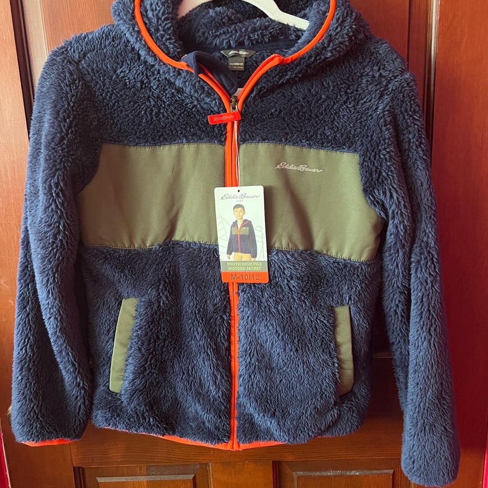 Eddie Bauer Kids Fleece Jacket in Navy and Olive with Red Trim